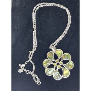 Lucky Brand Abalone Necklace Long Chain Silver Boho